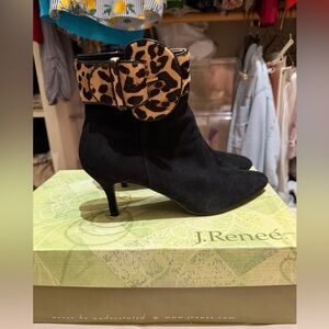 J.Renee Black 100% Suede Leopard Heeled Boots